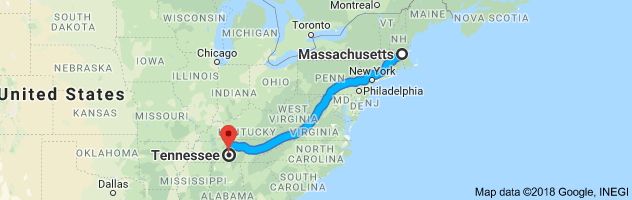 Massachusetts to Tennessee Auto Transport Route