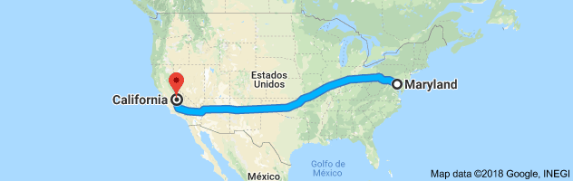 Maryland to California Auto Transport Route
