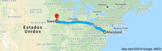 Maryland to Iowa Auto Transport Route