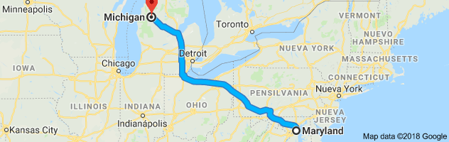 Maryland to Michigan Auto Transport Route