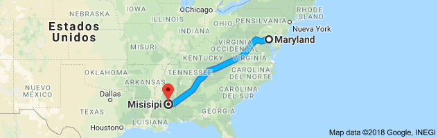 Maryland to Mississippi Auto Transport Route