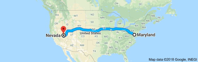 Maryland to Nevada Auto Transport Route