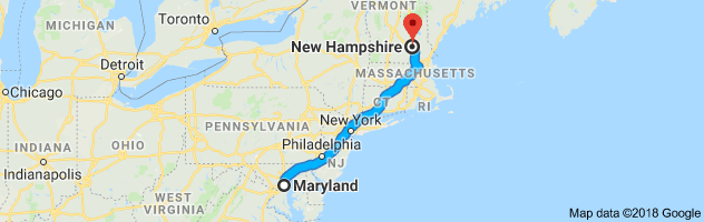 Maryland to New Hampshire Auto Transport Route