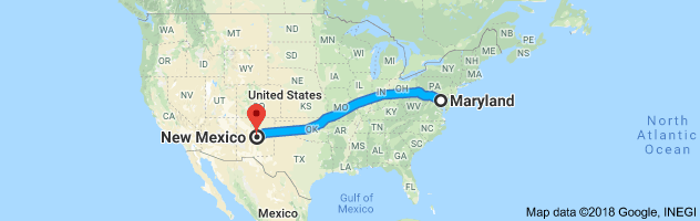 Maryland to New Mexico Auto Transport Route