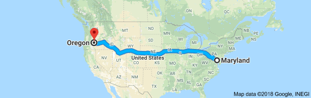 Maryland to Oregon Auto Transport Route
