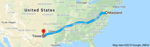 Maryland to Texas Auto Transport Route