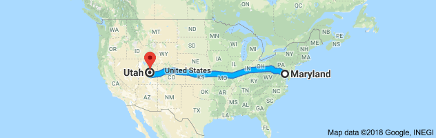 Maryland to Utah Auto Transport Route