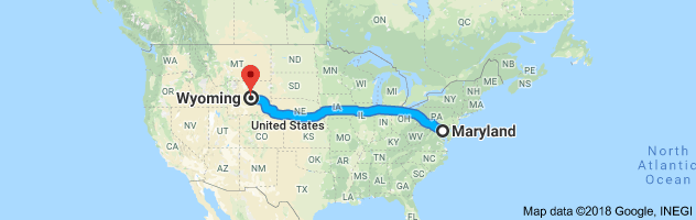 Maryland to Wyoming Auto Transport Route