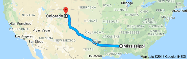 Mississippi to Colorado Auto Transport Route