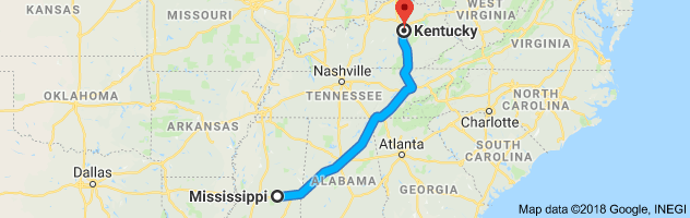Mississippi to Kentucky Auto Transport Route