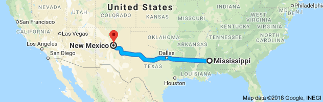 Mississippi to New Mexico Auto Transport Route