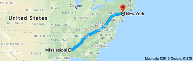 Mississippi to New York Auto Transport Route