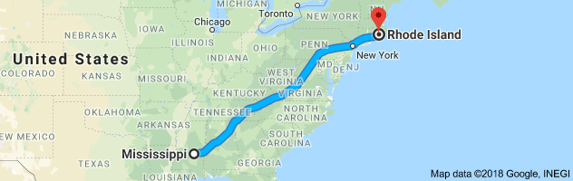 Mississippi to Rhode Island Auto Transport Route