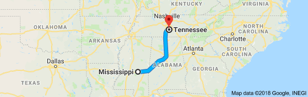 Mississippi to Tennessee Auto Transport Route