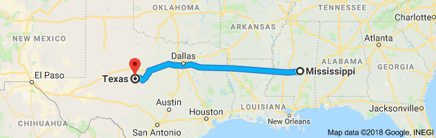Mississippi to Texas Auto Transport Route