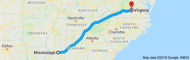 Mississippi to Virginia Auto Transport Route