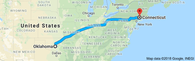 Oklahoma to Connecticut Auto Transport Route