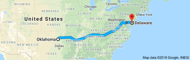 Oklahoma to Delaware Auto Transport Route
