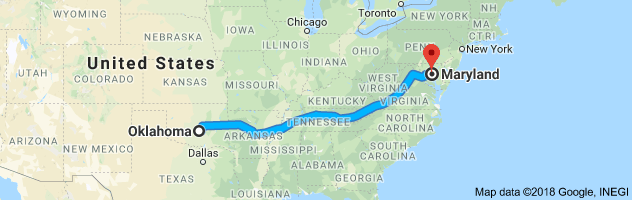 Oklahoma to Maryland Auto Transport Route