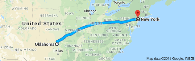 Oklahoma to New York Auto Transport Route