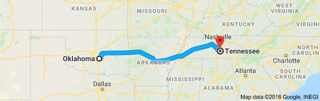 Oklahoma to Tennessee Auto Transport Route