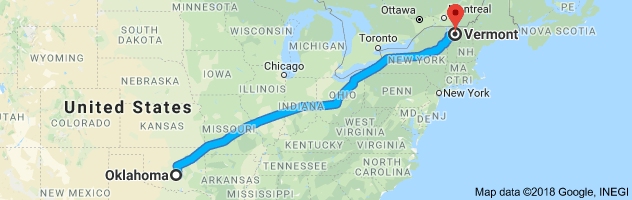 Oklahoma to Vermont Auto Transport Route