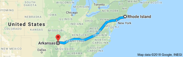 Rhode Island to Arkansas Auto Transport Route