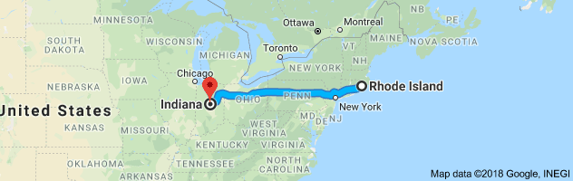 Rhode Island to Indiana Auto Transport Route