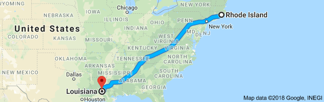 Rhode Island to Louisiana Auto Transport Route