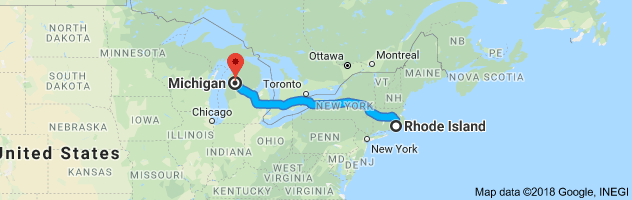 Rhode Island to Michigan Auto Transport Route