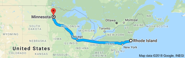 Rhode Island to Minnesota Auto Transport Route