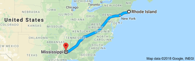 Rhode Island to Mississippi Auto Transport Route