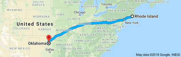 Rhode Island to Oklahoma Auto Transport Route