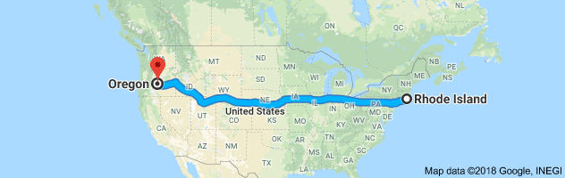 Rhode Island to Oregon Auto Transport Route