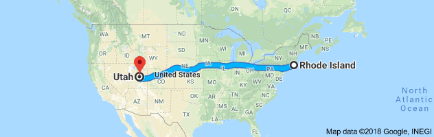 Rhode Island to Utah Auto Transport Route