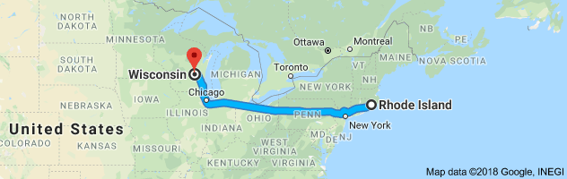 Rhode Island to Wisconsin Auto Transport Route