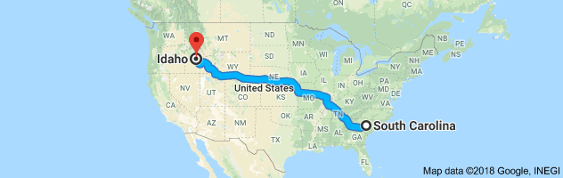 South Carolina to Idaho Auto Transport Route