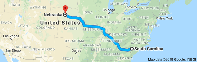South Carolina to Nebraska Auto Transport Route