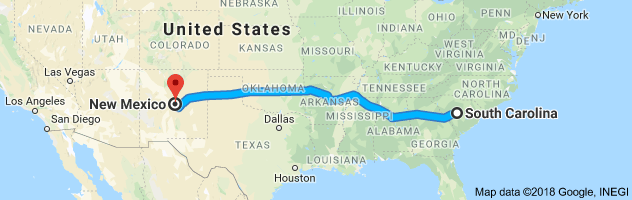 South Carolina to New Mexico Auto Transport Route