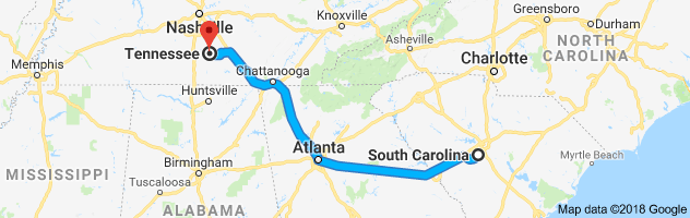 South Carolina to Tennessee Auto Transport Route