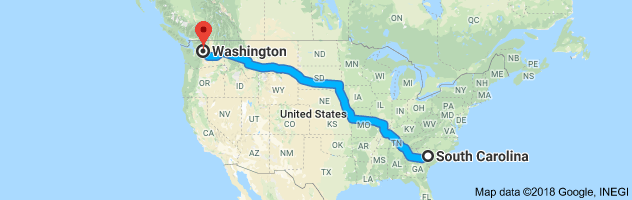 South Carolina to Washington Auto Transport Route