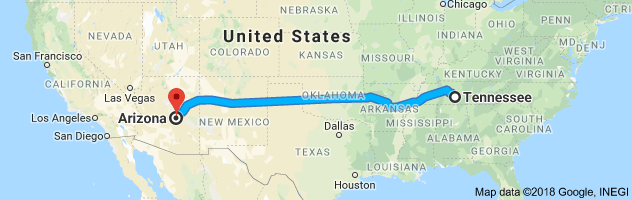 Tennessee to Arizona Auto Transport Route