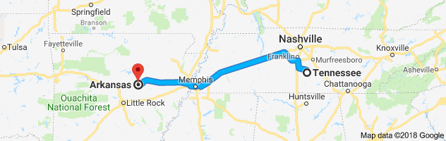 Tennessee to Arkansas Auto Transport Route