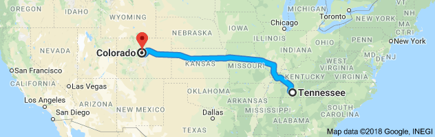 Tennessee to Colorado Auto Transport Route