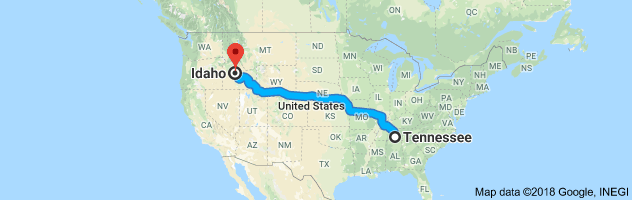 Tennessee to Idaho Auto Transport Route
