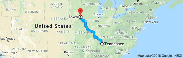 Tennessee to Iowa Auto Transport Route
