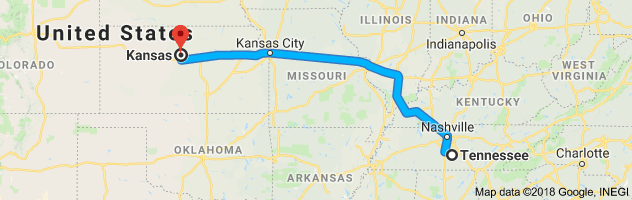 Tennessee to Kansas Auto Transport Route