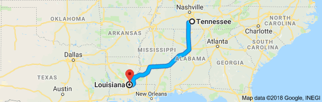 Tennessee to Louisiana Auto Transport Route
