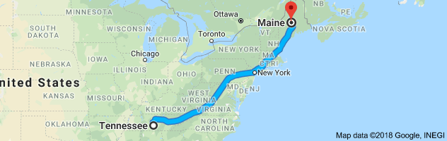 Tennessee to Maine Auto Transport Route