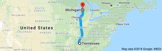 Tennessee to Michigan Auto Transport Route